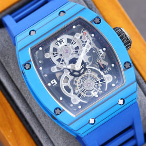 Nuevo Reloj Mecánico Automático de Alta Calidad en Oferta, con Caja de Fibra de Carbono Azul Intenso, Cristal de Zafiro, Esqueleto y Correa de Goma - Product Image 2