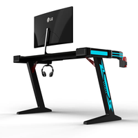 Escritorio Gamer Metálico Wquantum Moderno con LED RGB y Altura Ajustable para Oficina, Escritorio Rojo para PC de Hogar