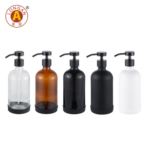 Long nhãn Matte Đen Shinny đen 16oz 500ml Boston Vòng dầu gội Lotion chai thủy tinh xà phòng Dispenser với kim loại bơm - Product Image 6