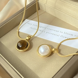 Collar de acero inoxidable de lujo ligero para mujer, collar con colgante de piedra de ojo de tigre perla, joyerí<span class=keywords><strong>a</strong></span> N910149 - Product Image 5