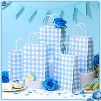 Sacs cadeaux à carreaux bleus et blancs en papier kraft pour fêtes, sacs à bonbons et friandises à carreaux pour Pâques, pique-niques et barbecues