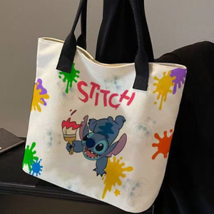 Tas Tote Kanvas Cetak Anime Stitch Besar, Tas Selempang Portabel Modis untuk Pelajar dan Bayi, Tas Makan Siang untuk Ibu - Product Image 5