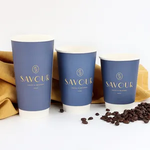 Tasses à café jetables en papier kraft à double paroi avec logo personnalisé, colorées, enduites de PE, pour boisson chaude