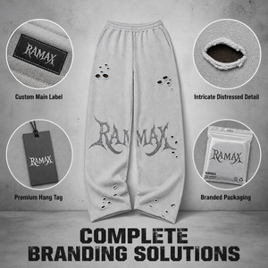 Pantalon de survêtement déchiré pour homme RAMAX, gris chiné, en molleton de coton 450g, coupe ample, style streetwear, avec imprimé graphique découpé au laser - Product Image 2