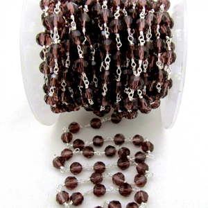 Rhodolite Garnet Hydro Quartz Rondelle Faceted 6mm Beaded Wire Wrapped Rosary Chain - Product Image 1