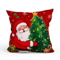 Housse de coussin décorative de Noël avec motif de sapin et flocons de neige rouges pour canapé, décoration de la maison