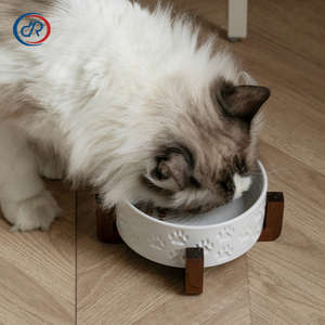 Ensemble de gamelles surélevées en céramique DRH avec support en bois d'acacia pour nourriture et eau pour chats et petits chiens - Product Image 3