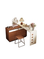 Table de toilette tout-en-un en bois massif, style mi-rétro, pour chambre à coucher, avec rangement multifonctionnel, réglable et pivotante