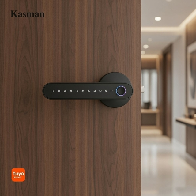 Kasman SOURCE PRICE Smart Door Handle Lock Israeli Aluminum Retrofit Thin Nfc Smart Bedroom Door Lock