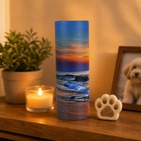 Urne funéraire en papier biodégradable et écologique pour animaux de compagnie, pour la dispersion des cendres de chats et de chiens, design coucher de soleil sur la plage