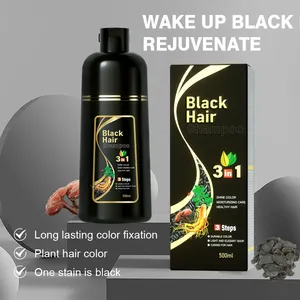 OEM Wholesale Semi Permanent Healthy Non-stick Scalp Ginseng Ammonia Free 500ml 3 In 1 Black Hair Dye Shampoo