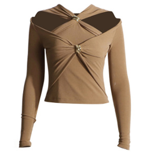 เสื้อยืดแขนยาวผ้าตาข่ายสีแดงกับตะขอโลหะสำหรับเด็กผู้หญิงดีไซน์ใหม่สำหรับฤดูใบไม้ผลิฤดูร้อน - Product Image 6