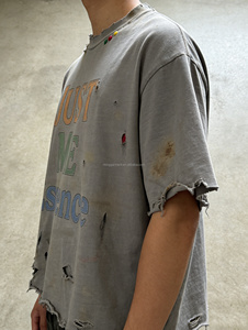 Hongguan Factory Custom logo Graphic T-shirt Streetwear Oversized Cropped <b>Drop</b> Shoulder Vintage Distressed <b>Acid</b> Wash Men t Shirt - Product Image 3