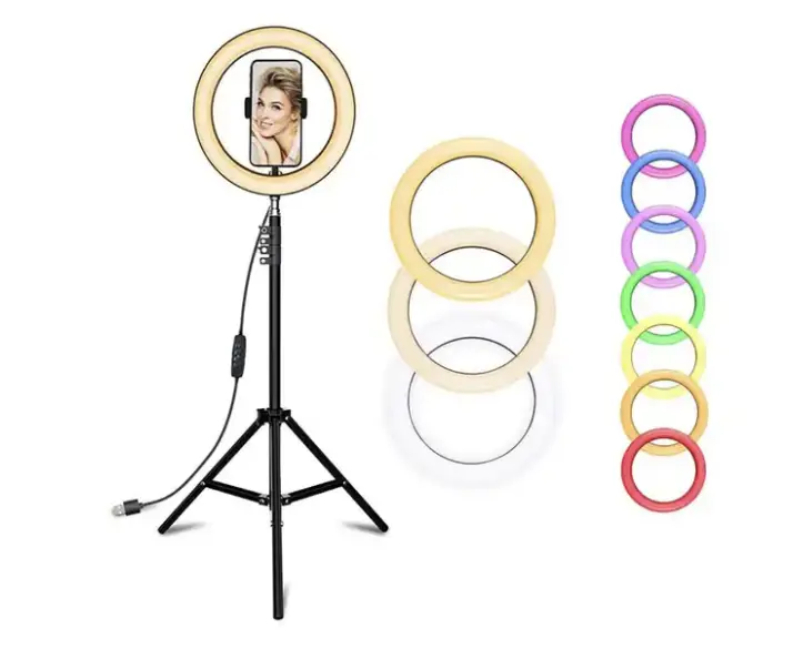 MJ20RGB селфи светодиодное кольцо со штативом для макияжа YouTube видео 8 дюймов затемняемое освещение для фотосъемки