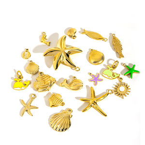 Golden Summer Dream | 18K PVD <span class=keywords><strong>oro</strong></span> ciondolo Charm in acciaio inossidabile per creazione di gioielli fai da <span class=keywords><strong>te</strong></span> | Vita marina, palma, spiaggia e vacanze - Product Image 3