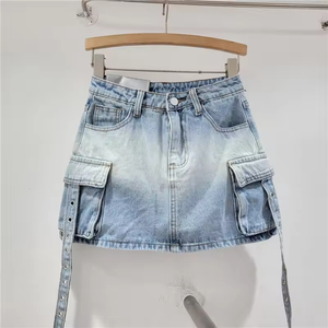 Women's 2026 Summer New Workwear Denim Skirt High Waist Slim <b>Sweet</b> Spicy A-line <b>Wrapped</b> Hip Short Skirt - Product Image 5