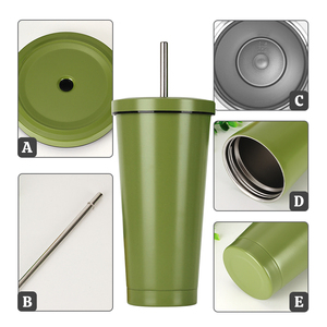 Vaso Térmico de Acero Inoxidable de Doble Pared con Aislamiento al Vacío de 500ml y 750ml con Tapa para Pajita, Forma Redonda, para el Regreso a Clases - Product Image 5