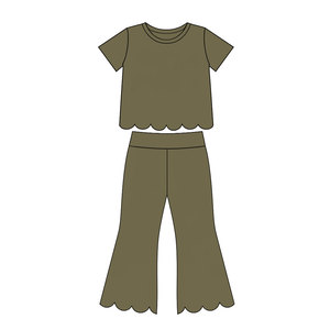 Tenues personnalisées en coton de couleur unie pour bébés filles avec bord festonné, vente en gros, vêtements assortis pour sœurs, collection automne, prix d'usine, boutique de vêtements - Product Image 4
