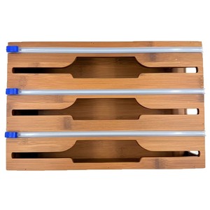 Bamboo <b>Storage</b> <b>Box</b> Rectangular With Partitions <b>Kitchen</b> Drawer Organizer For Cutlery Cling Film Food Bags - Product Image 1