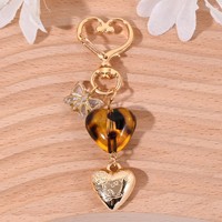 Breloque de sac vintage en écaille de tortue en forme de cœur, porte-clés en alliage doré, pendentif papillon, décor de sac à main, anneau porte-clés, bijoux de mode pour femme, cadeau