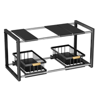 Étagère de rangement ajustable à 2 niveaux en acier inoxydable pour évier de cuisine et salle de bain, design coulissant, montage facile, multifonctionnelle