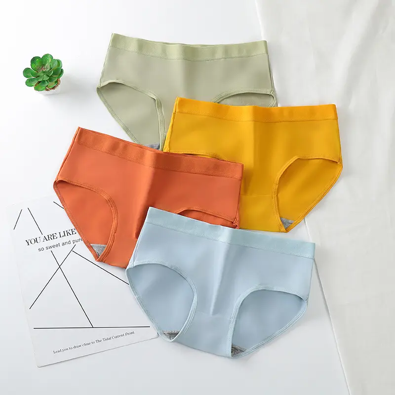 Malaysia women's underwear solid color panties breathable ladies 100 polyester satin panties