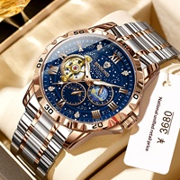 Montre mécanique entièrement automatique pour homme, acier inoxydable, squelette en métal, tourbillon, cadran à aiguilles lumineuses, résistance à l'eau 50 m