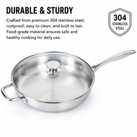 Sartén de Acero Inoxidable sin Recubrimiento con Asa, Olla para Cocinar, Sartén con Fondo Reforzado, Nueva Llegada de Fábrica, Gran Venta