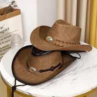 Sombrero Vaquero de Cuero Sintético PU Estilo Western con Acabado Liso, Corona Reforzada e Interior Transpirable, Ideal para Eventos Temáticos y Uso Diario