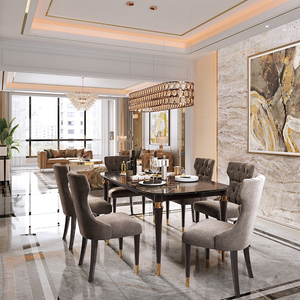 Tavolo da Pranzo Rettangolare Americano di Lusso con 6 Sedie, Combinazione in Marmo, <span class=keywords><strong>Arredamento</strong></span> Moderno per Piccole Famiglie - Product Image 2