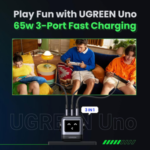 Chargeur USB-C UGREEN <span class=keywords><strong>Uno</strong></span> 65W, bloc chargeur rapide GaN 3 ports avec écran, cadeaux amusants pour robots, compatible iPhone MacBook Pro/Air/Neo Galaxy - Product Image 4