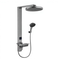Colonne de douche de luxe Wayon en bronze brossé avec thermostat numérique, pommeau de douche carré effet pluie, douchette à main et fonction massage pour hôtels
