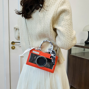Custom <b>Camera</b> Shape Handbag Faux Leather Black With Rivet Decoration Two Handles Fashion Shoulder Bag For Daily Use - Product Image 4