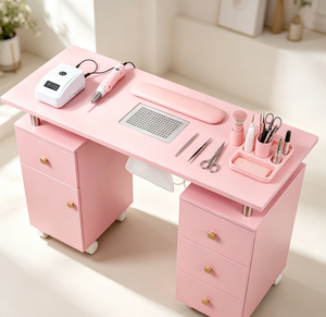 Mesa de Manicura Rosa para Salón de Belleza con Cajones, Estación de Trabajo para Estudio o Hogar - Product Image 3