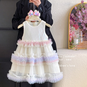 Vestido de Silueta Dimensional con Volantes de Varias Capas sin Mangas para Niñas, para Fiestas de Cumpleaños, Bodas y Otras Ocasiones - Product Image 4