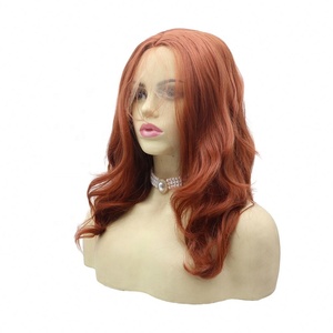 Largo naranja oscuro rizado Naturelle Moins Cher tupé fibra sintética pelucas delanteras de encaje cabello humano para niñas - Product Image 2