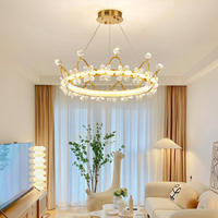 Lustre pour chambre à coucher, luminaire suspendu rond à LED, chambre d'enfant, couronne de princesse, filles, moderne, K9, cristal doré, fleurs, lampes de plafond