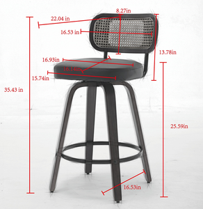 Set 3 26-Inch Counter Height <b>Bar</b> <b>Stools</b> Walnut Black Cane Rattan Back Beige Linen Upholstered Seat Swivel Eco-Friendly Gym - Product Image 6