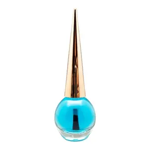 Vernis à ongles fantaisie en forme de boule de 12ml bouteille vide marque privée disponible avec long capuchon de vernis à ongles cône or rose et pinceau plat