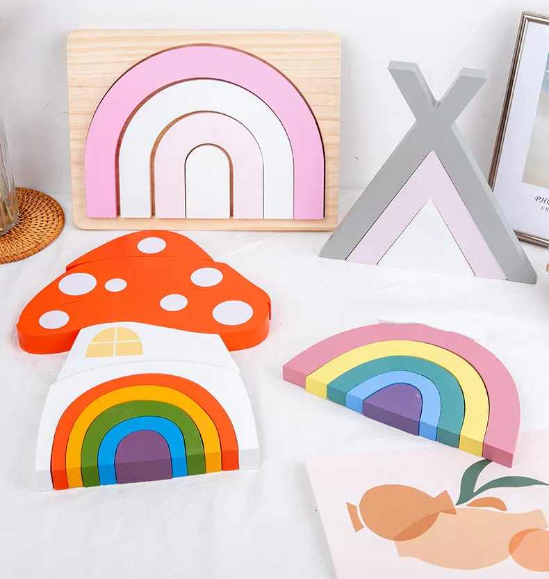 Montessori Baby Regenbogen Holz stapler Spielzeug Bausteine Pädagogisches Stapels pielzeug für Kinder