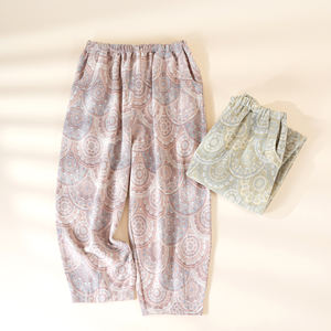 <span class=keywords><strong>Pantalon</strong></span> de pyjama jacquard en coton et <span class=keywords><strong>lin</strong></span> pour femme, nouvelle collection printemps/été, motif fleur de pommier, coupe ample, style décontracté - Product Image 1