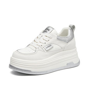 Zapatos de Mujer con Plataforma de 8cm, de Piel Genuina, Punta Redonda, Versátiles, con Suela Gruesa, Blancos, Elegantes y Casuales - Product Image 1