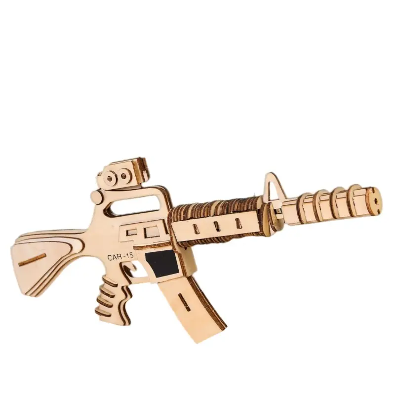 3D madeira montado rifle modelo meninos montagem brinquedos artesanais DIY brinquedos crianças brinquedo arma tridimensional quebra-cabeça