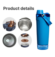 Gobelet isotherme multifonctionnel de 20 oz à double paroi sous vide, shaker de protéines sportif, thermos en acier inoxydable, tasse à café avec poignée