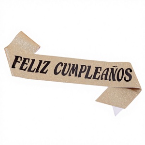 Écharpe de fête d'<span class=keywords><strong>anniversaire</strong></span> espagnole « Feliz Cumpleaños » à thème mexicain, ruban de bandoulière doré estampé et pailleté - Product Image 1