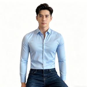 <span class=keywords><strong>Camisa</strong></span> de Vestir Formal de Manga Larga para Hombre, Corte Entallado, Color Sólido, Estilo Sehe - Product Image 2