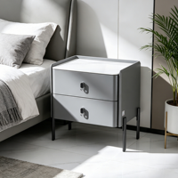 Table de chevet moderne en bois massif de qualité E1 à 2 tiroirs avec plateau en pierre peinte pour chambre à coucher et hôtel