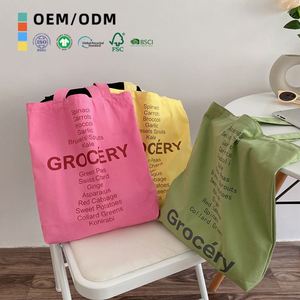 Sac fourre-tout tendance en toile imprimé par transfert thermique, motif lettres colorées, pour femme - Product Image 1