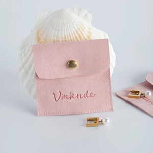 Bolsa de Joyería de Microfibra de Gamuza Rosa de 8*8cm, Embalaje de Lujo Personalizado Tipo Sobre con Botón para Regalos - Product Image 2