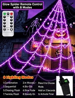 Decoraciones de Halloween, Luces de Telaraña, 455 LED de Color Morado, Telarañas de 16.4 Pies, Telaraña Gigante Iluminada, 8 Modos de Iluminación